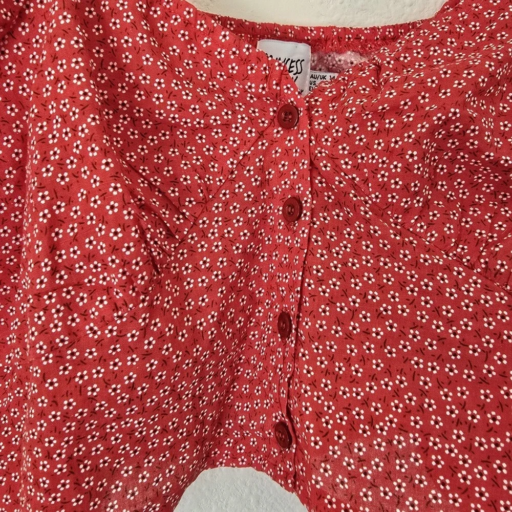 Princess Polly Red Floral Laura Crop Top Button Up Sz 10 Smock Lightweight Ditsy - Picture 4 of 5